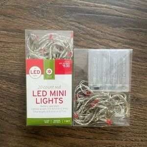 Set of 2- 20 Ct Red LED Mini Lights Battery Operated preowned